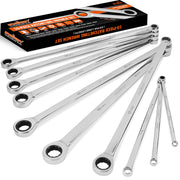 HORUSDY 10Pc Extra Long Ratchet Spanner Set Aviation Double End 8-19mm w/t Pouch V465-81056