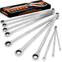 HORUSDY 10Pc Extra Long Ratchet Spanner Set Aviation Double End 8-19mm w/t Pouch V465-81056