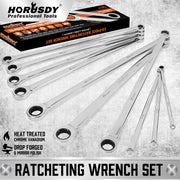 HORUSDY 10Pc Extra Long Ratchet Spanner Set Aviation Double End 8-19mm w/t Pouch V465-81056