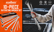 HORUSDY 10Pc Extra Long Ratchet Spanner Set Aviation Double End 8-19mm w/t Pouch V465-81056