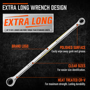 HORUSDY 10Pc Extra Long Ratchet Spanner Set Aviation Double End 8-19mm w/t Pouch V465-81056