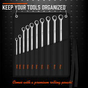 HORUSDY 10Pc Extra Long Ratchet Spanner Set Aviation Double End 8-19mm w/t Pouch V465-81056