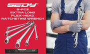 SEDY 6Pcs Extra Long Flex-Head Ratchet Spanner Set Double Box End Spanner 8-19mm V465-81057