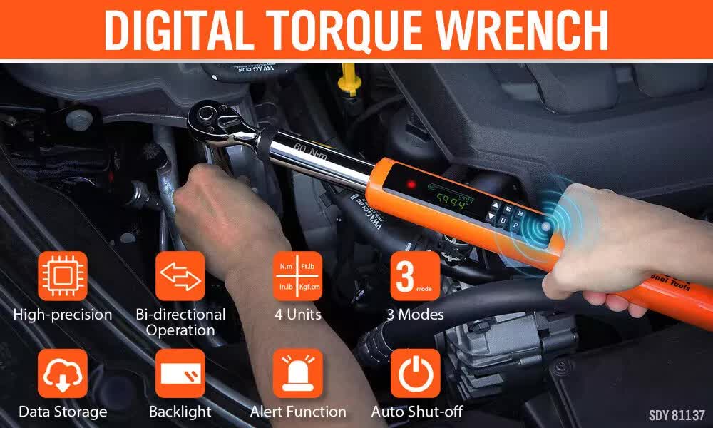 3/8" Drive Digital Torque Wrench Electronic Adjustable Torque Range 44ftlb V465-81137