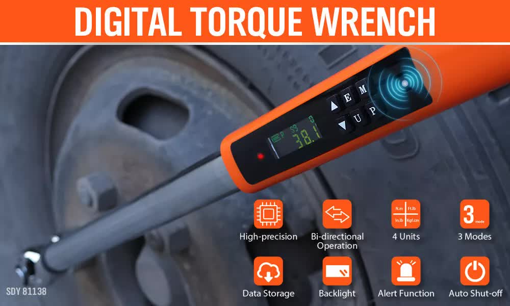 3Pc 1/2" Digital Torque Wrench Set Adjustable 17-340N.m / 25-250ft.lb Motorcycle V465-81138