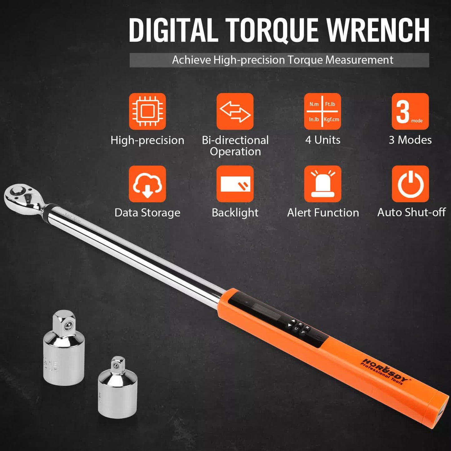 3Pc 1/2" Digital Torque Wrench Set Adjustable 17-340N.m / 25-250ft.lb Motorcycle V465-81138