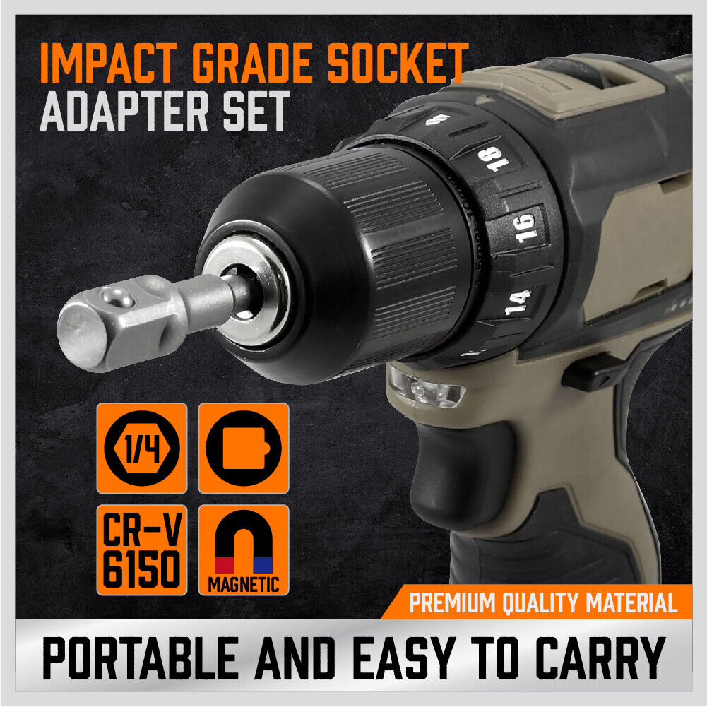 6Pc Drill Socket Adapter Set Long Short Combination Extension Impact Nut Driver V465-82001