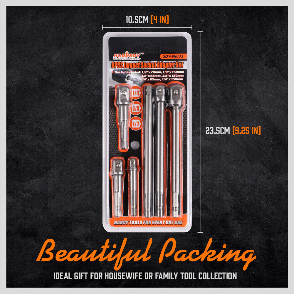 6Pc Drill Socket Adapter Set Long Short Combination Extension Impact Nut Driver V465-82001