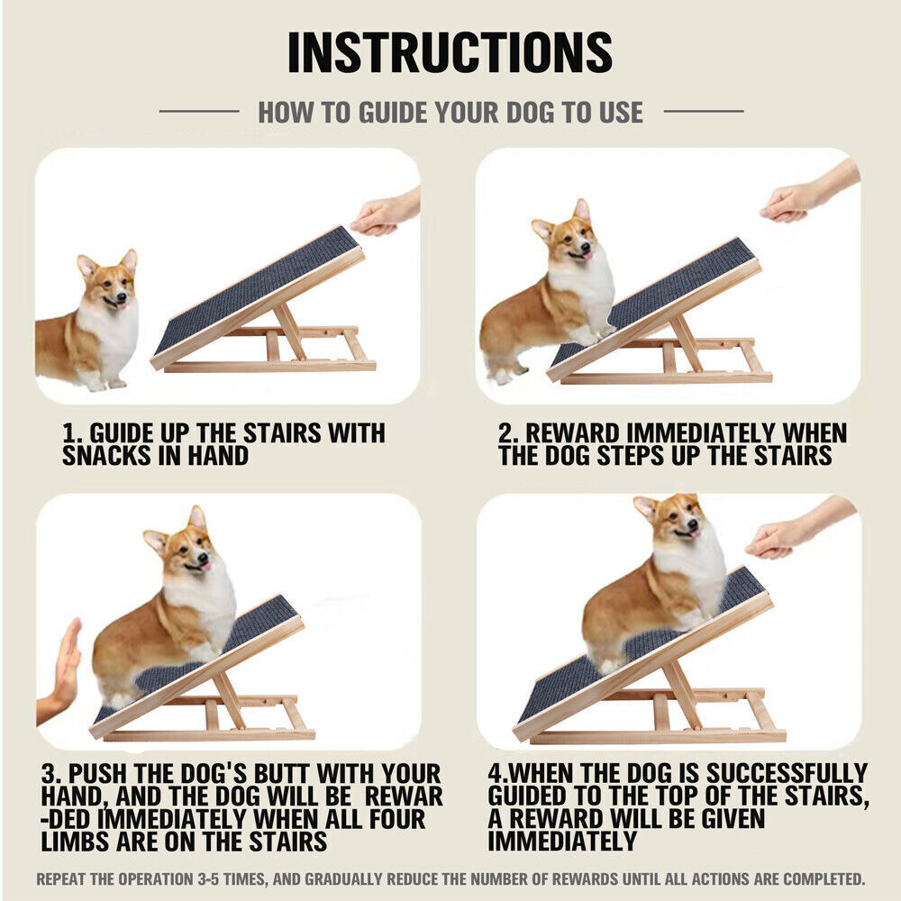 VaKa 100cm Foldable Dog Pet Ramp Adjustable Height Dogs Stairs For Bed Sofa 82007 V465-82007