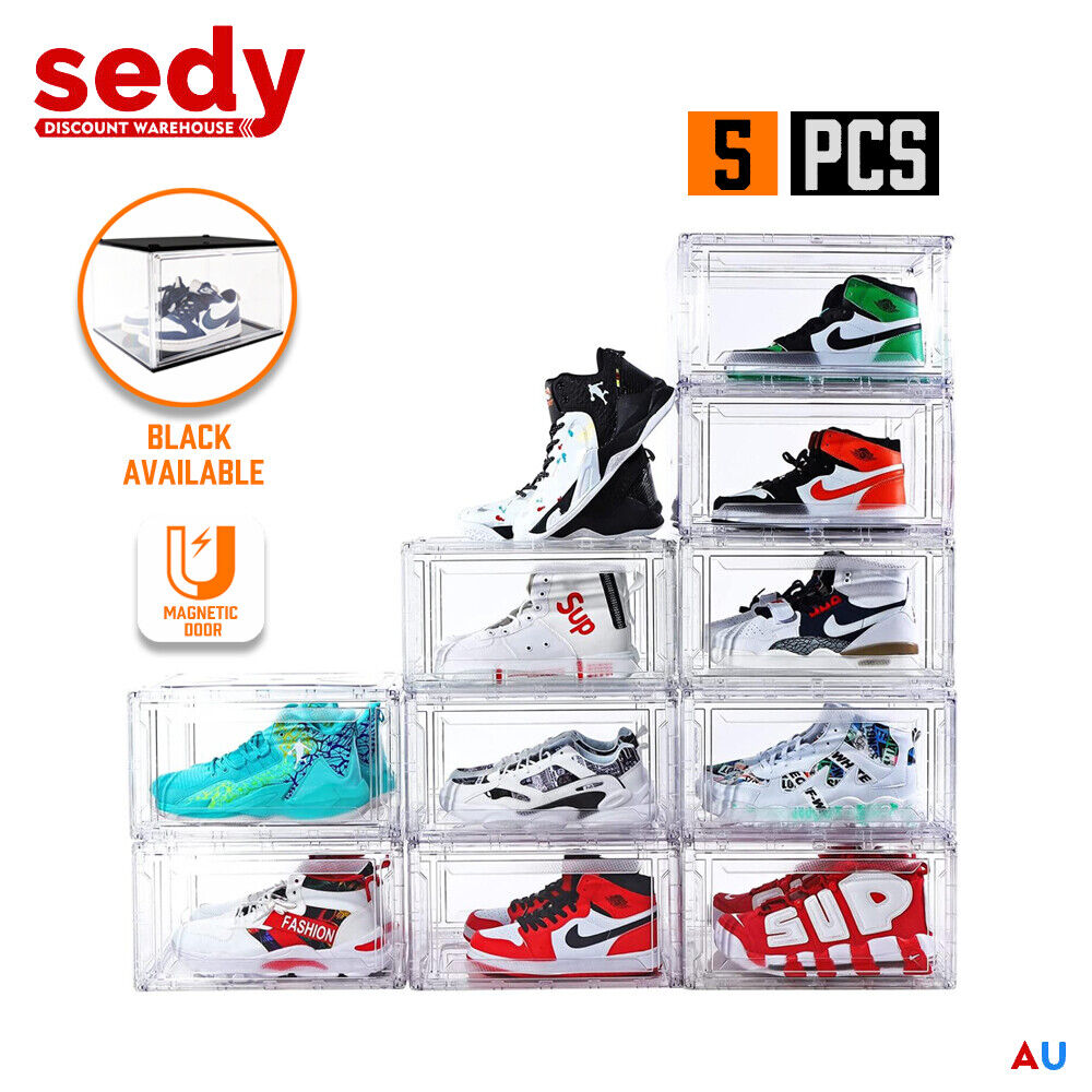 5PC Stackable Shoe Display Box Hard Acrylic Sneaker Storage Containers Case V465-82010