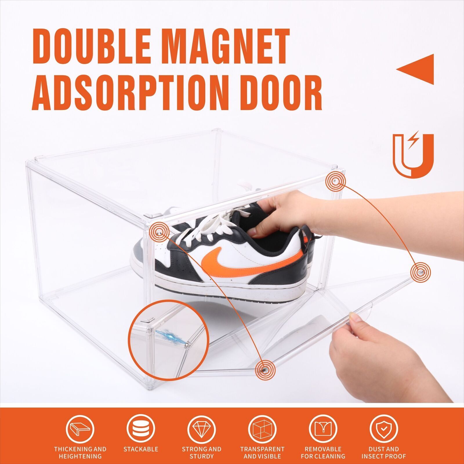 5PC Stackable Shoe Display Box Hard Acrylic Sneaker Storage Containers Case V465-82010