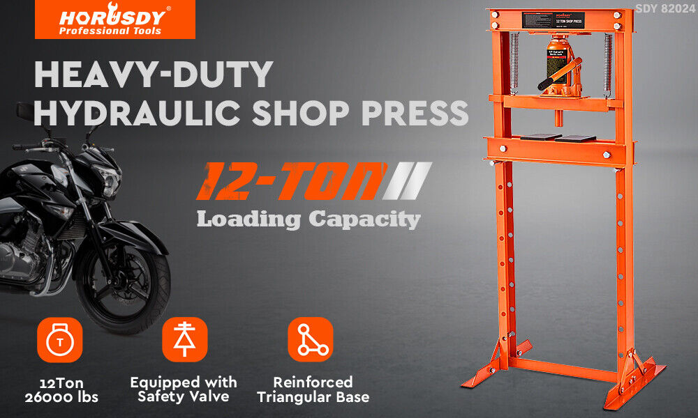 HORUSDY 12T Hydraulic Shop Press Bending H-Frame Benchtop Jack Stand Heavy Duty V465-82024-1