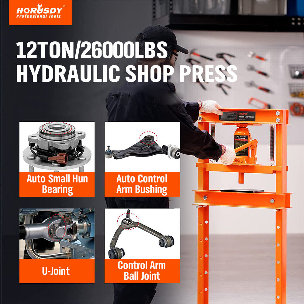 HORUSDY 12T Hydraulic Shop Press Bending H-Frame Benchtop Jack Stand Heavy Duty V465-82024-1