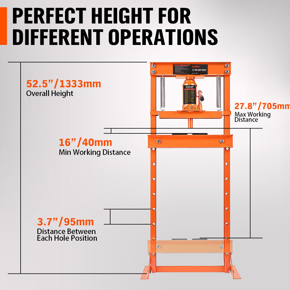 HORUSDY 12T Hydraulic Shop Press Bending H-Frame Benchtop Jack Stand Heavy Duty V465-82024-1