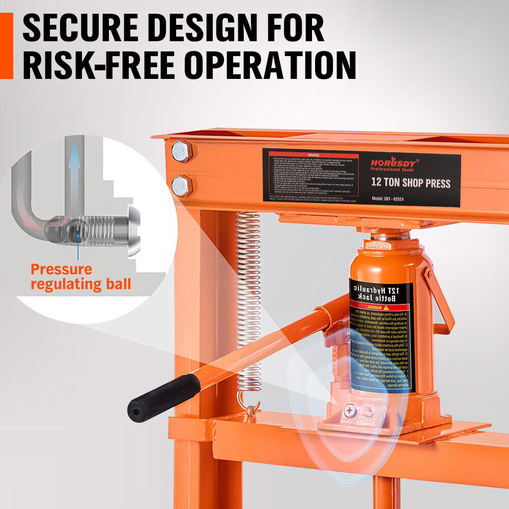 HORUSDY 12T Hydraulic Shop Press Bending H-Frame Benchtop Jack Stand Heavy Duty V465-82024-1