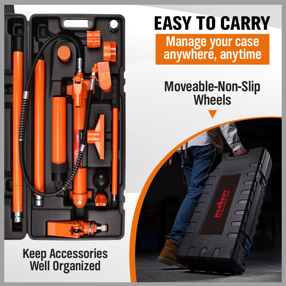 12T Porta Power Kit Hydraulic Ram Pump Oil Hose Automotive Body Repair Tool V465-82027
