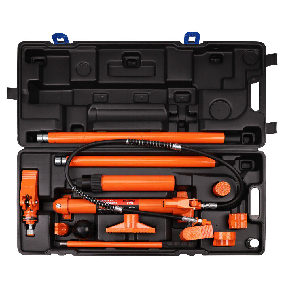 12T Porta Power Kit Hydraulic Ram Pump Oil Hose Automotive Body Repair Tool V465-82027