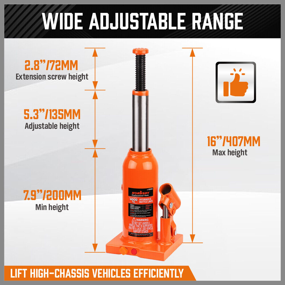 4-Ton (8,000 LBs) Hydraulic Bottle Jack Heavy Duty Car Lifter with Safety Valve V465-82038