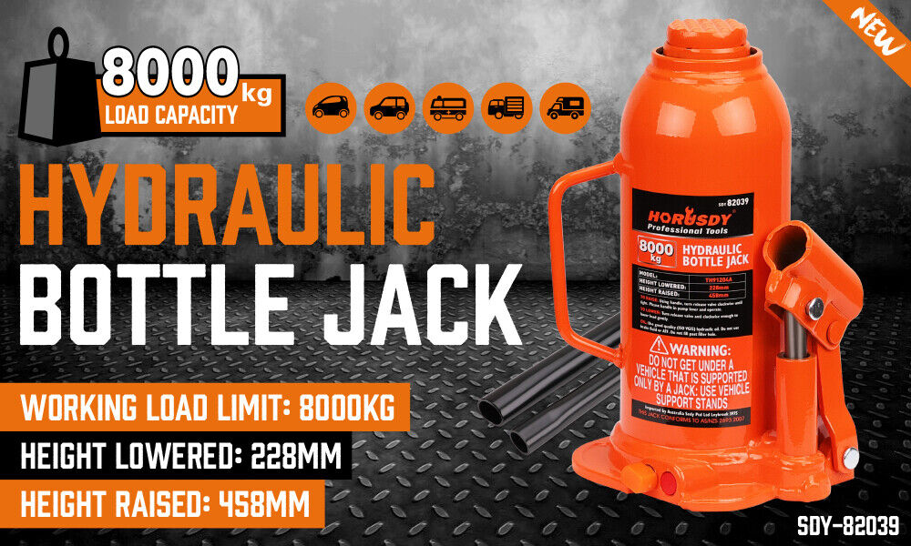 8-Ton (16,000 LBs) Hydraulic Bottle Jack Heavy Duty Car Lifter with Safety Valve V465-82039