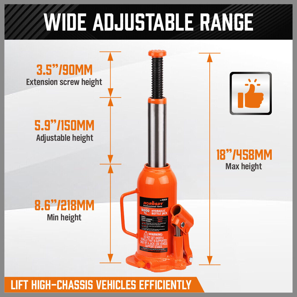 8-Ton (16,000 LBs) Hydraulic Bottle Jack Heavy Duty Car Lifter with Safety Valve V465-82039