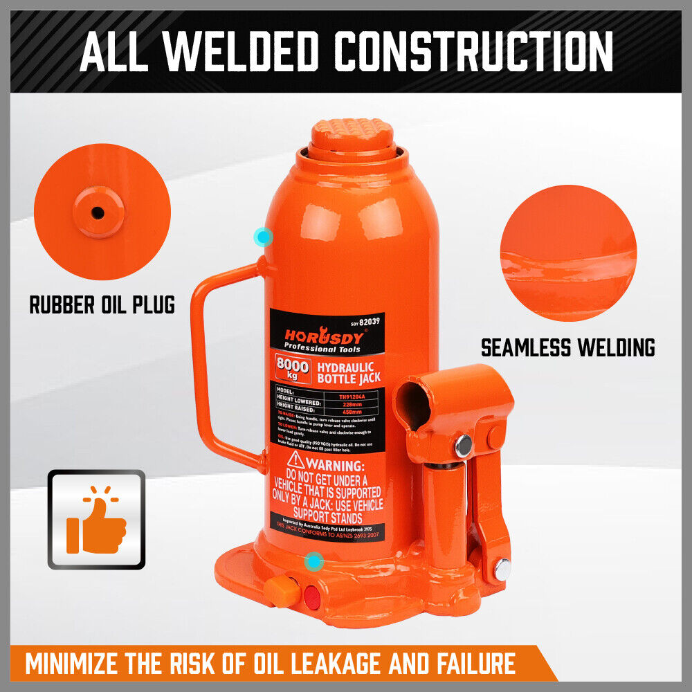 8-Ton (16,000 LBs) Hydraulic Bottle Jack Heavy Duty Car Lifter with Safety Valve V465-82039
