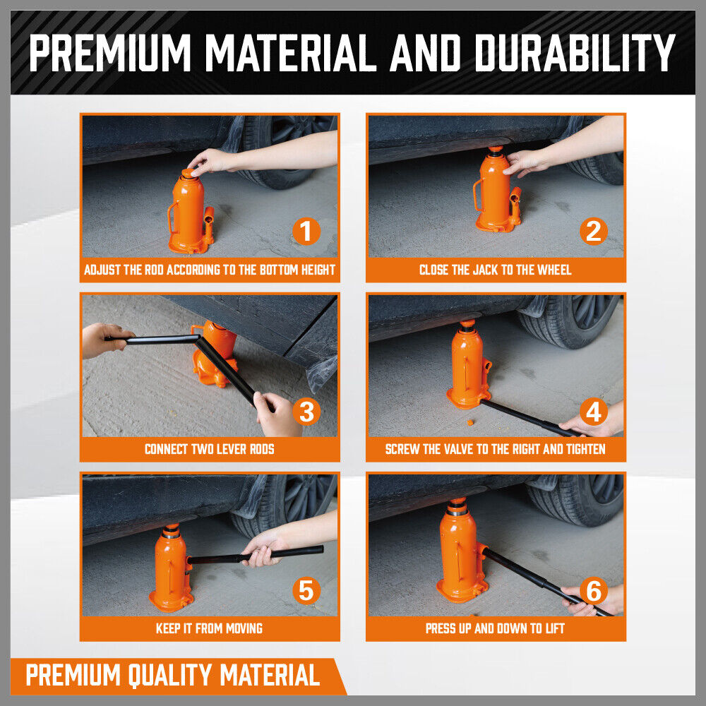 8-Ton (16,000 LBs) Hydraulic Bottle Jack Heavy Duty Car Lifter with Safety Valve V465-82039