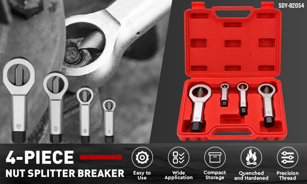 SEDY 4Pcs Metal Nut Splitter Kit Pressure Nut Cracker Remover Extractor Tool V465-82054