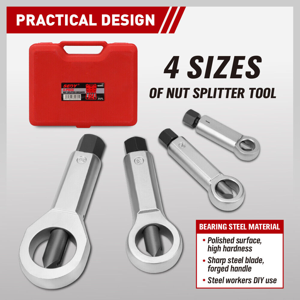 SEDY 4Pcs Metal Nut Splitter Kit Pressure Nut Cracker Remover Extractor Tool V465-82054
