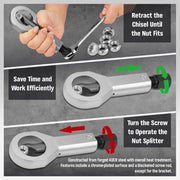 SEDY 4Pcs Metal Nut Splitter Kit Pressure Nut Cracker Remover Extractor Tool V465-82054