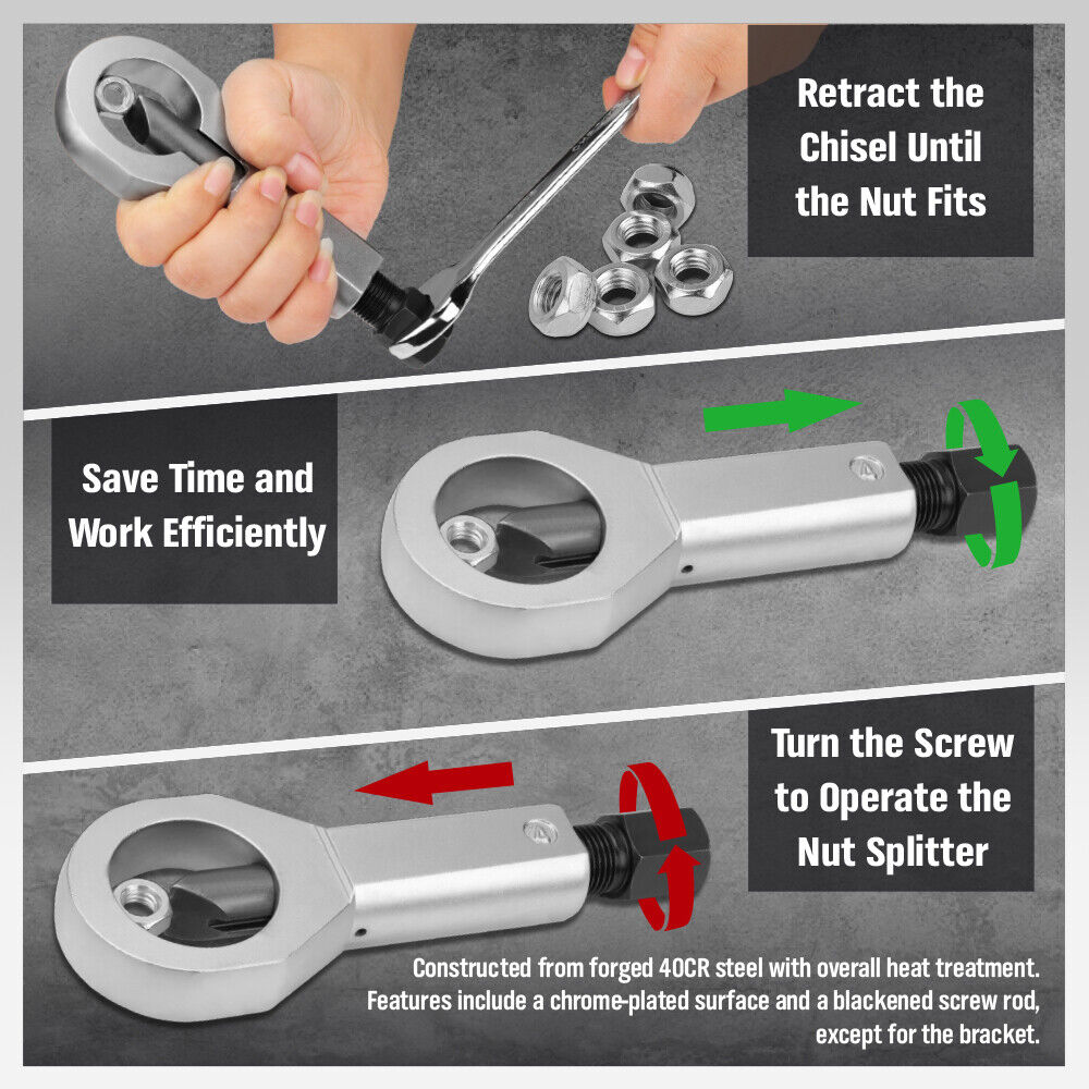 SEDY 4Pcs Metal Nut Splitter Kit Pressure Nut Cracker Remover Extractor Tool V465-82054