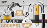 18inch Grease Gun 8000PSI Pistol Grip Flex Hose Heavy Duty Barrel With Cartridge V465-83001