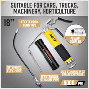 18inch Grease Gun 8000PSI Pistol Grip Flex Hose Heavy Duty Barrel With Cartridge V465-83001
