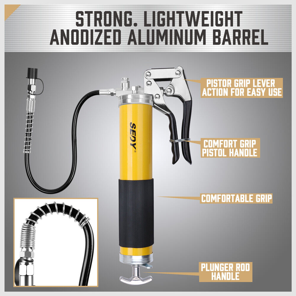 18inch Grease Gun 8000PSI Pistol Grip Flex Hose Heavy Duty Barrel With Cartridge V465-83001
