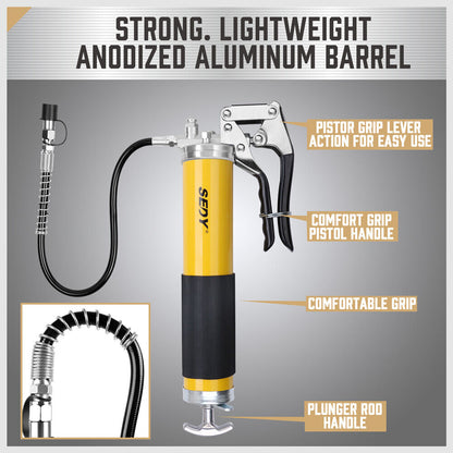 18inch Grease Gun 8000PSI Pistol Grip Flex Hose Heavy Duty Barrel With Cartridge V465-83001