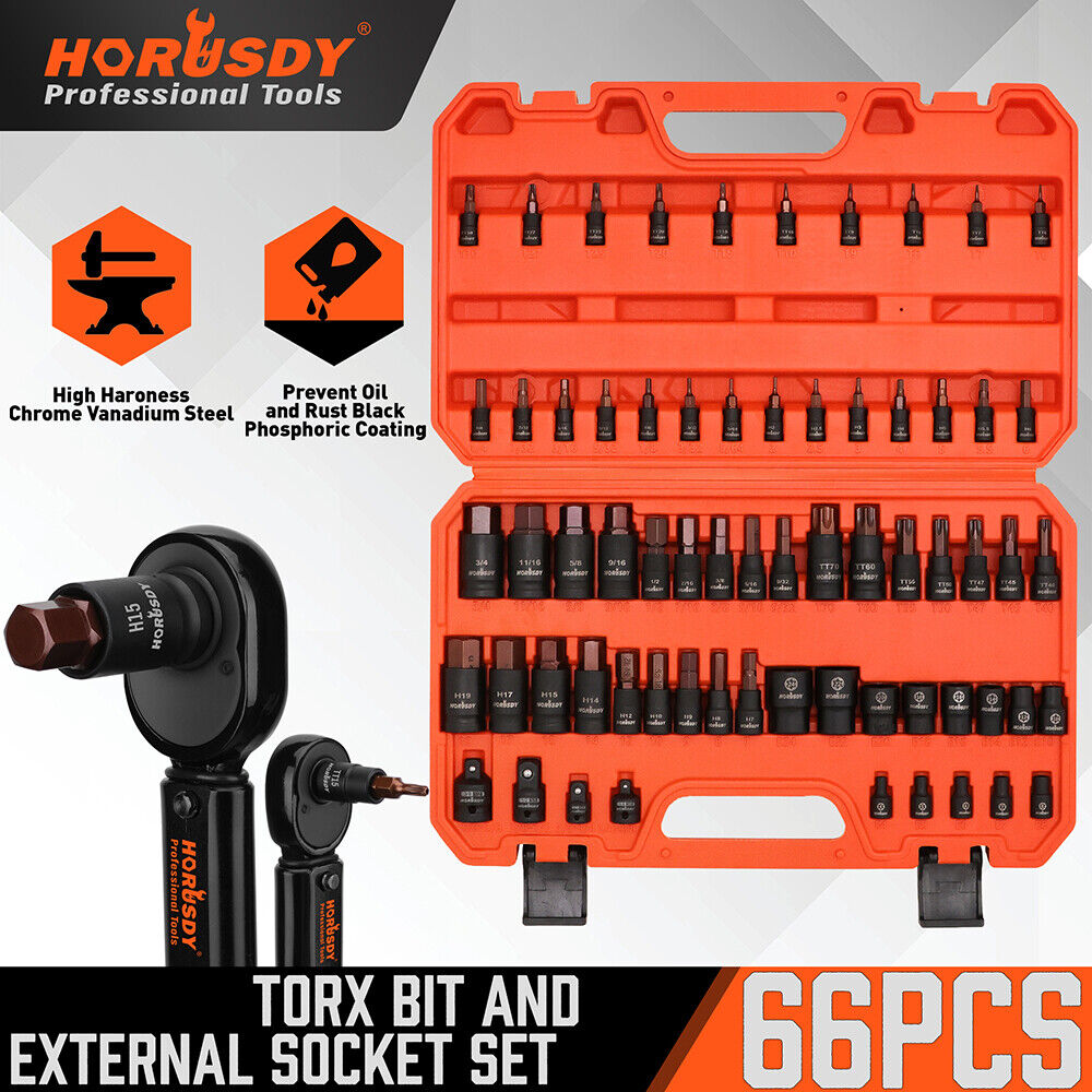 HORUSDY 66Pcs Torx Bit Socket Female External Socket Set Impact Adapter Socket V465-84025