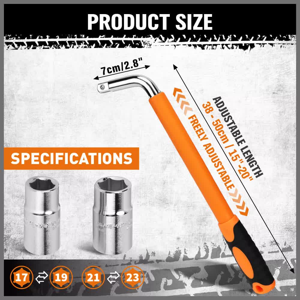 3Pcs Telescoping Lug Wrench 17/19mm 21/23MM Extendable Lug Wrench Tire Wrench V465-84077