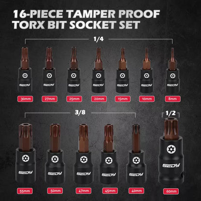 16-Piece Torx Star Bit Socket Set Magnetic Socket Rail Organizer T8-T60 Adapters V465-84081