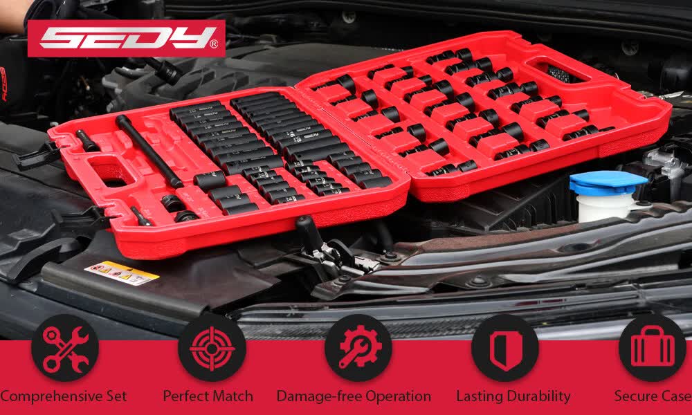 71-Pieces 3/8" Drive Master Impact Socket Set SAE Metric Universal Joint Adapter V465-84100