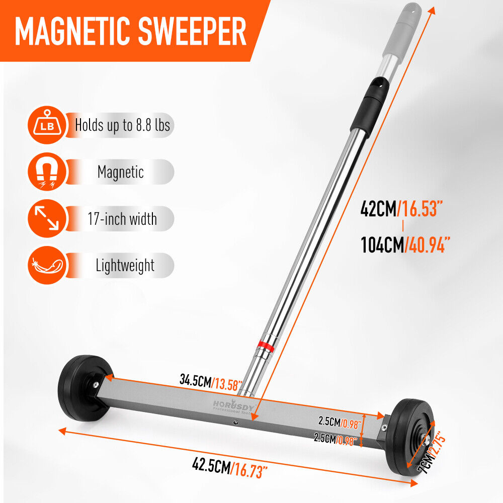 17inch Telescoping Magnetic Sweeper Magnet Broom Rolling Pick Up 8.8Lbs Portable V465-85002