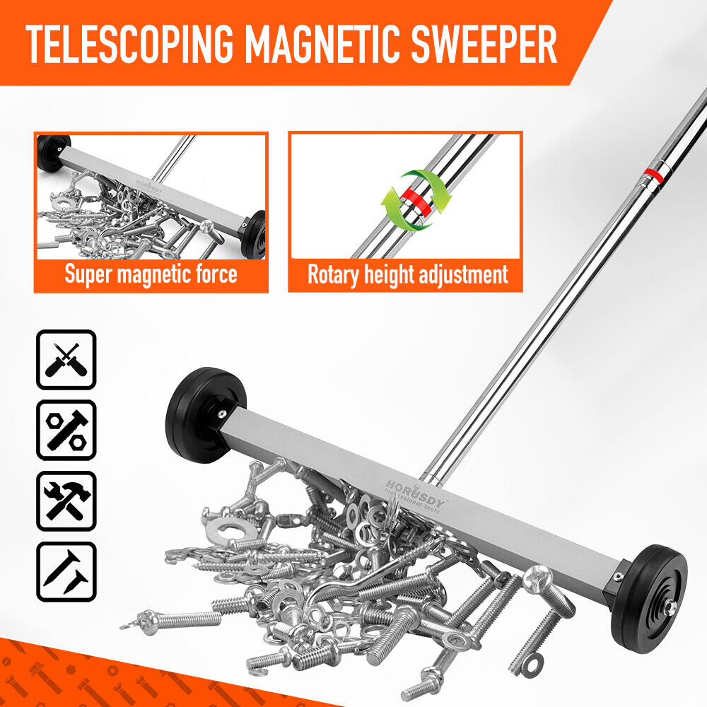 17inch Telescoping Magnetic Sweeper Magnet Broom Rolling Pick Up 8.8Lbs Portable V465-85002