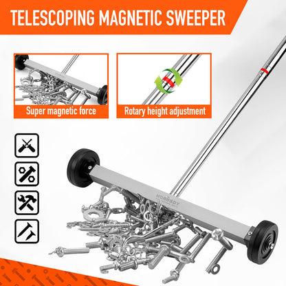 17inch Telescoping Magnetic Sweeper Magnet Broom Rolling Pick Up 8.8Lbs Portable V465-85002