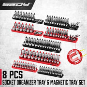 SEDY 8Pcs Magnetic Socket Organizer Tray Metric SAE Sockets Storage Holder Tool V465-85003