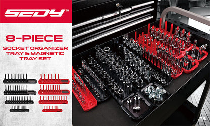 SEDY 8Pcs Magnetic Socket Organizer Tray Metric SAE Sockets Storage Holder Tool V465-85003