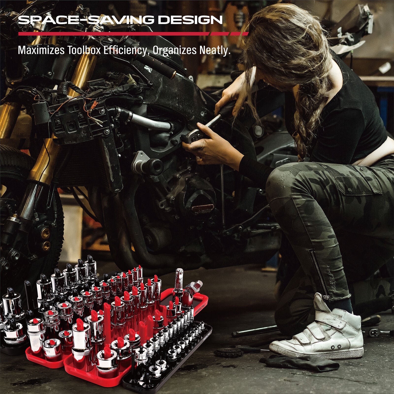 SEDY 8Pcs Magnetic Socket Organizer Tray Metric SAE Sockets Storage Holder Tool V465-85003