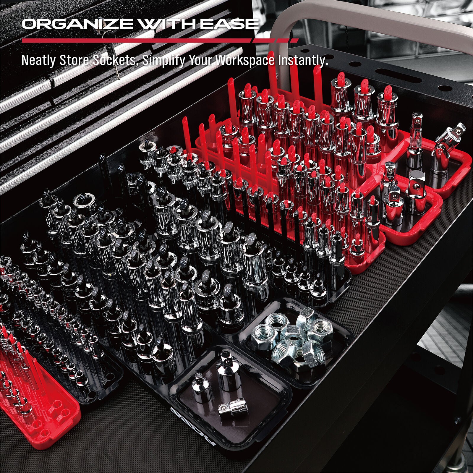 SEDY 8Pcs Magnetic Socket Organizer Tray Metric SAE Sockets Storage Holder Tool V465-85003