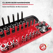 SEDY 8Pcs Magnetic Socket Organizer Tray Metric SAE Sockets Storage Holder Tool V465-85003