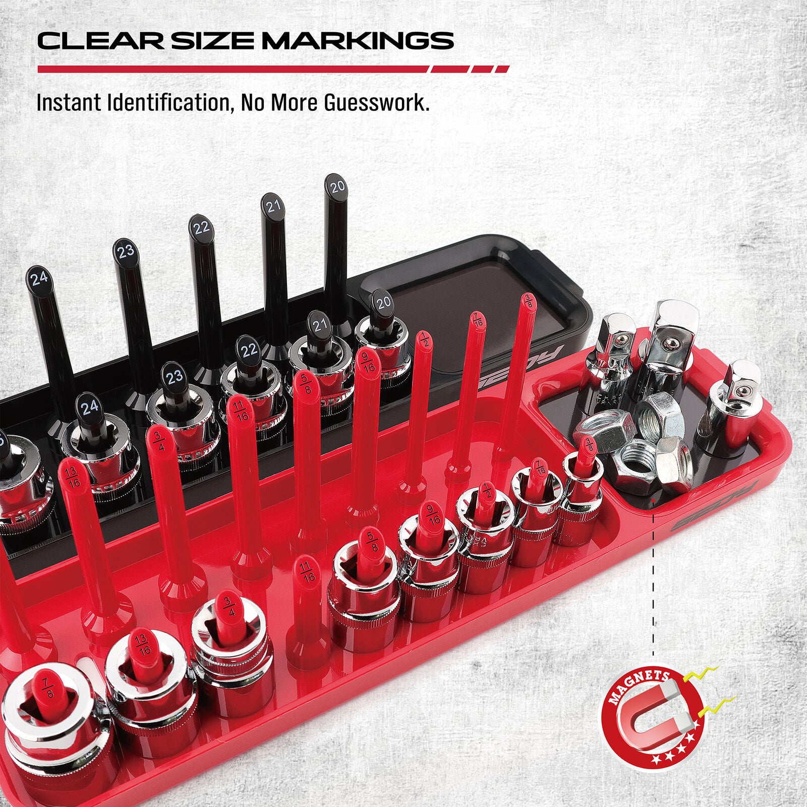 SEDY 8Pcs Magnetic Socket Organizer Tray Metric SAE Sockets Storage Holder Tool V465-85003