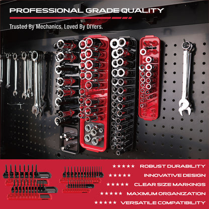 SEDY 8Pcs Magnetic Socket Organizer Tray Metric SAE Sockets Storage Holder Tool V465-85003