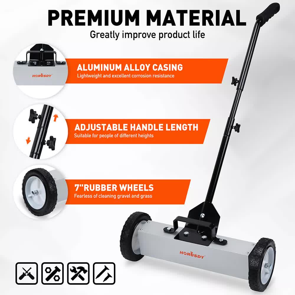 18Inch Magnetic Pick Up Sweeper With Wheels 45LBS Lawn Sweeper Roofing Tools V465-85011