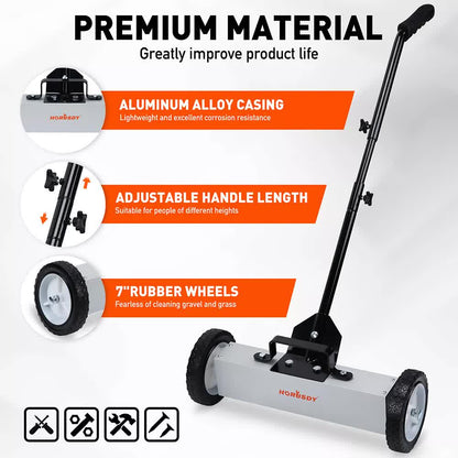 18Inch Magnetic Pick Up Sweeper With Wheels 45LBS Lawn Sweeper Roofing Tools V465-85011